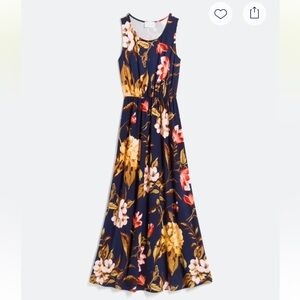 French Grey Floral Maxi Dress - Navy and Gold